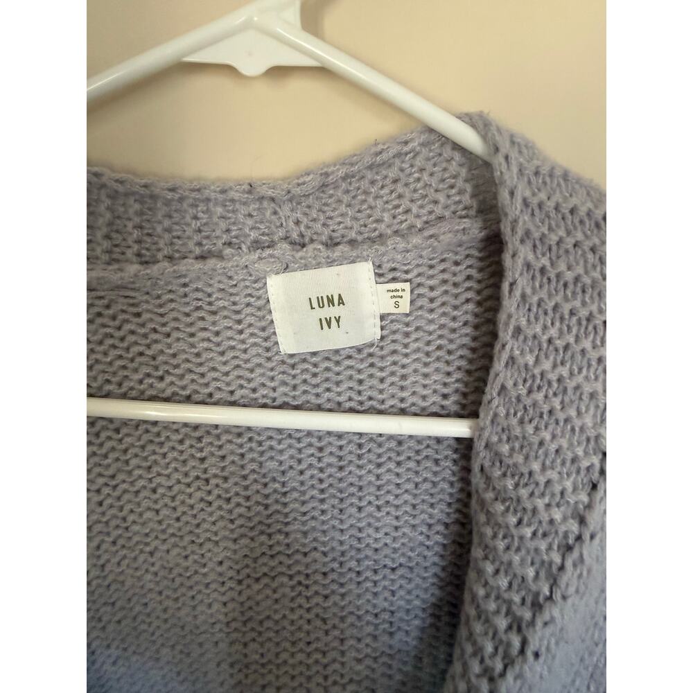 Luna and Ivy Purple Knit Crewneck Sweater Open Front Preppy Cherry Details - Picture 6 of 12